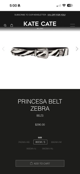 Kate Cate Milano Princesa Zebra Hair On Hide Belt Western Star Concho 1996 Sz 90 main image 4